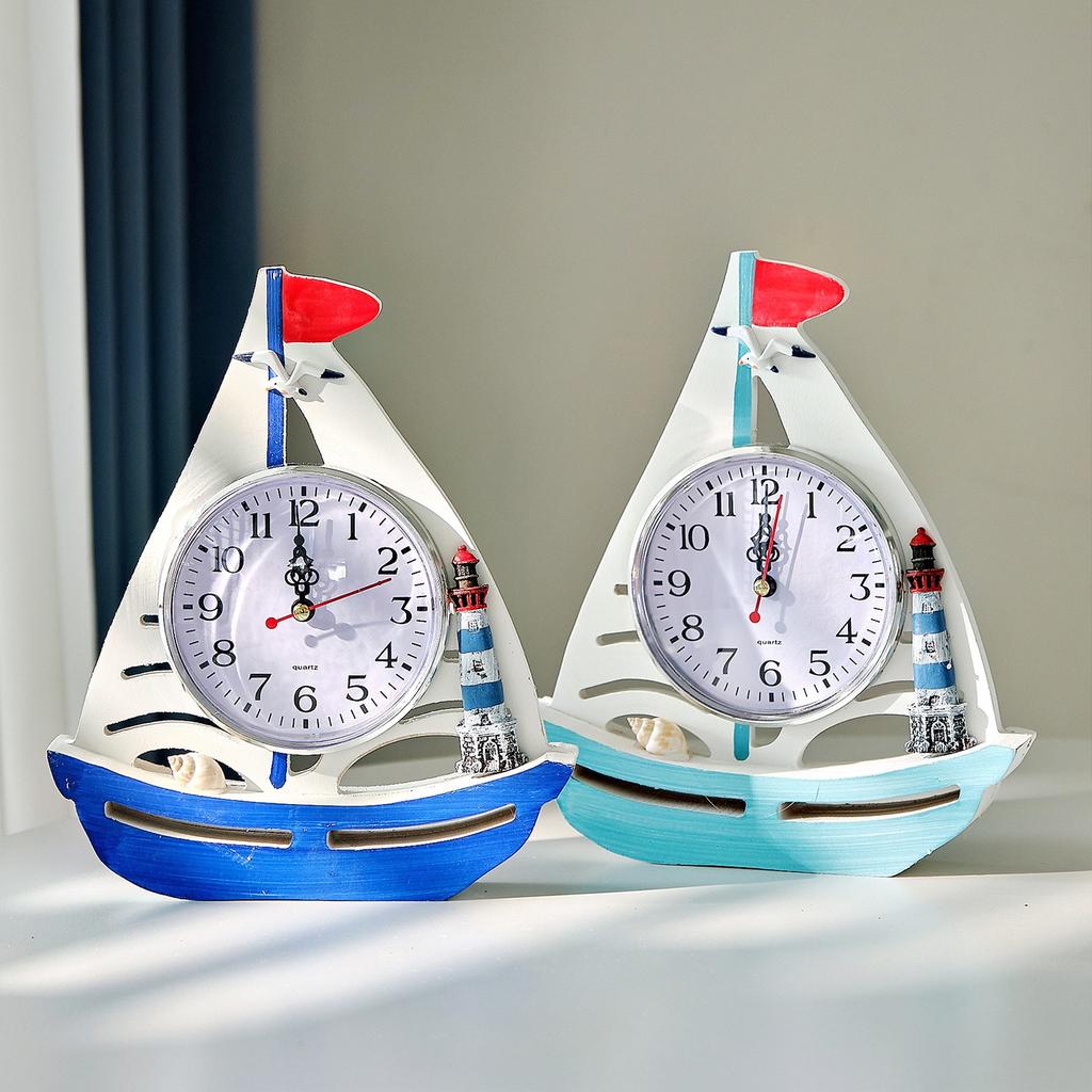 Nautical Style Clock Retro Sailboat Desk Clock Home Decor Living Room Ornaments Sea Theme Mediterranean Office Decor Crafts