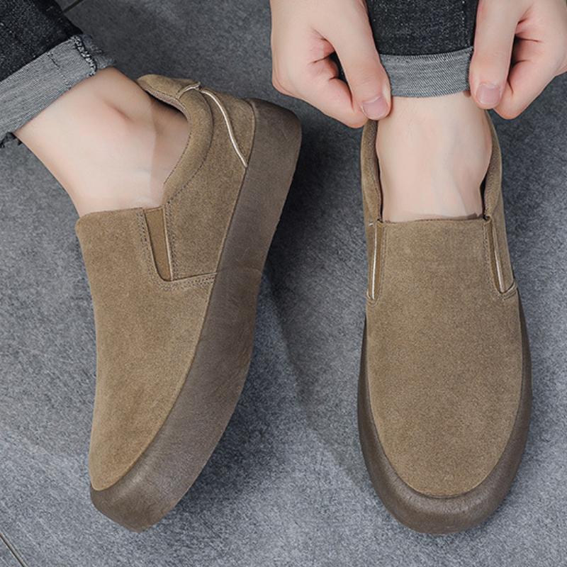 British Style Men's Suede Leather Casual Shoes Fashion Platform Slip On Loafers Business Formal Trendy Casual Shoes for Men 2025