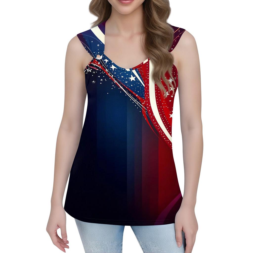 Womens Tank Top V Neck Basic Printed Casual Flowy Sleeveless Deep Side Cut Tops For Women