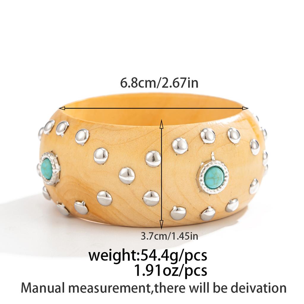 DIEZI Punk 4 Colors Round Wood Bangles Fashion Vintage Hip Hop Geometric Turquoise Wide Bangle Bracelet For Women Men Jewelry