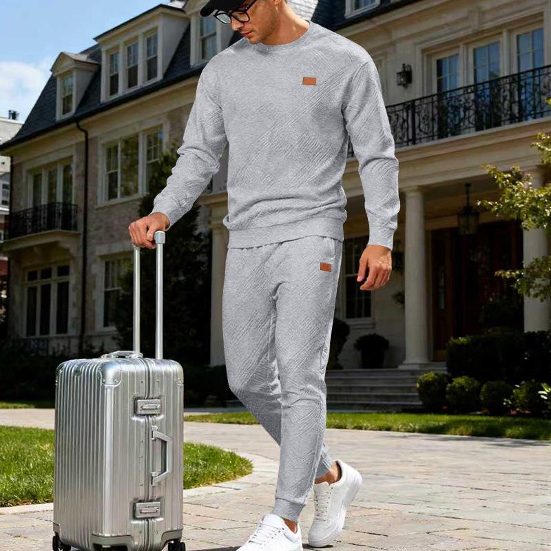 Outdoor Casual Sports Men's Simple Commuting Loose Textured Round Neck Sweatshirt Suit