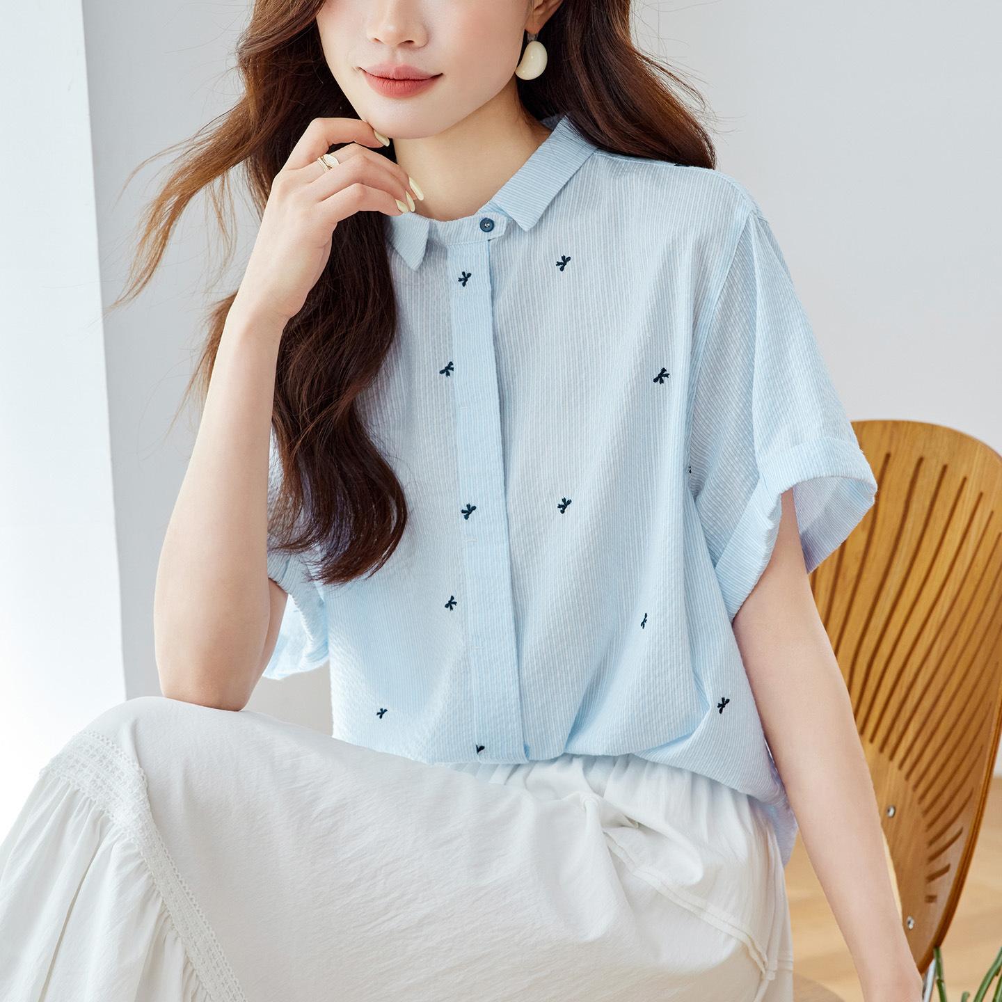 

Блузка с квадратным вырезом и вышивкой, с короткими рукавами, женская, летний новый стиль, дизайн, омолаживающий, жаккардовая блузка для женщин L