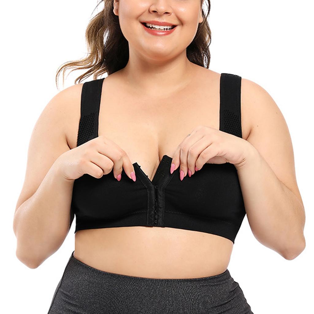 Women Solid Color Posture Bras Front Closure Bras With Back Support Full Coverage Wireless Bras Adjustable
