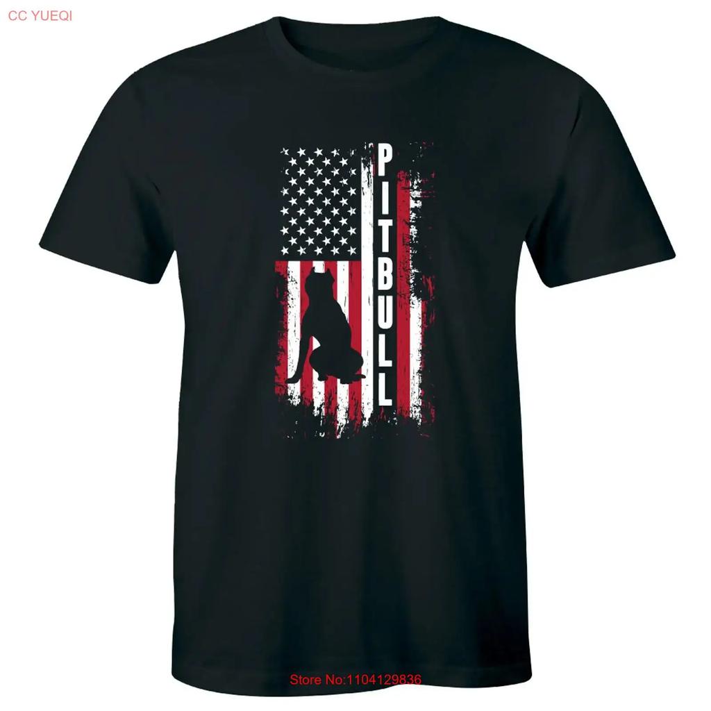 Pitbull Dog With American Flag Unisexs T Shirt 4th Of July Patriotic For Him Vintage Fashion Soft Streetwear Stretched