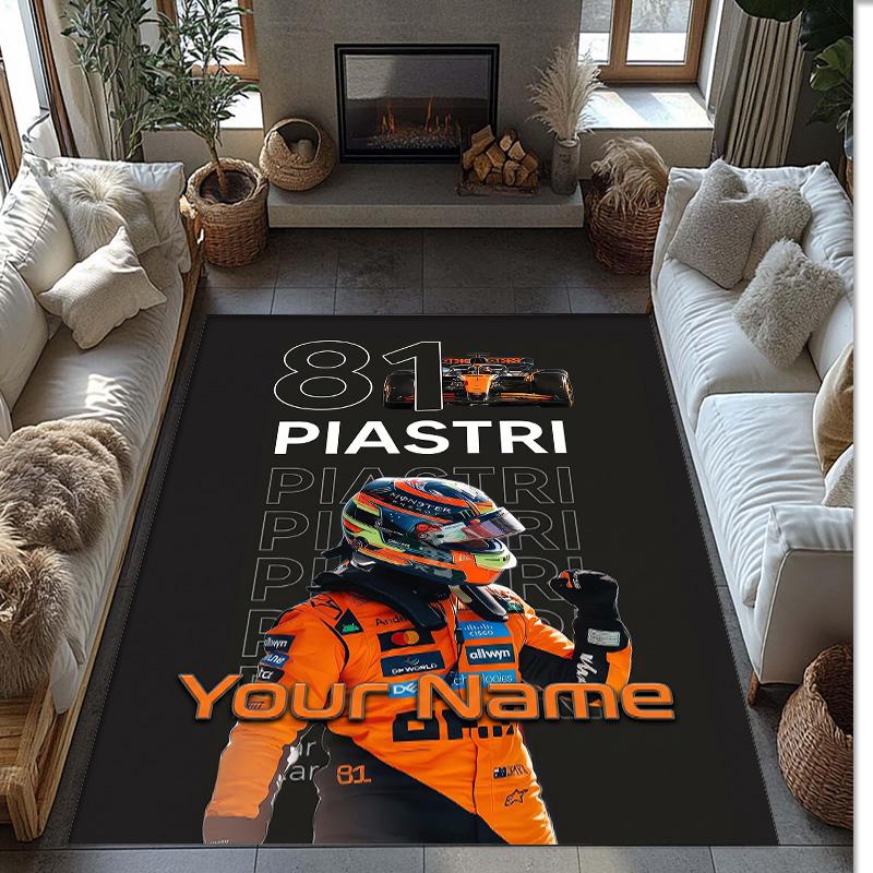 Lando Norris Crystal Velvet Rug, Custom Name Text Personalized Non‑Slip Floor Mat for Home Decor Gift