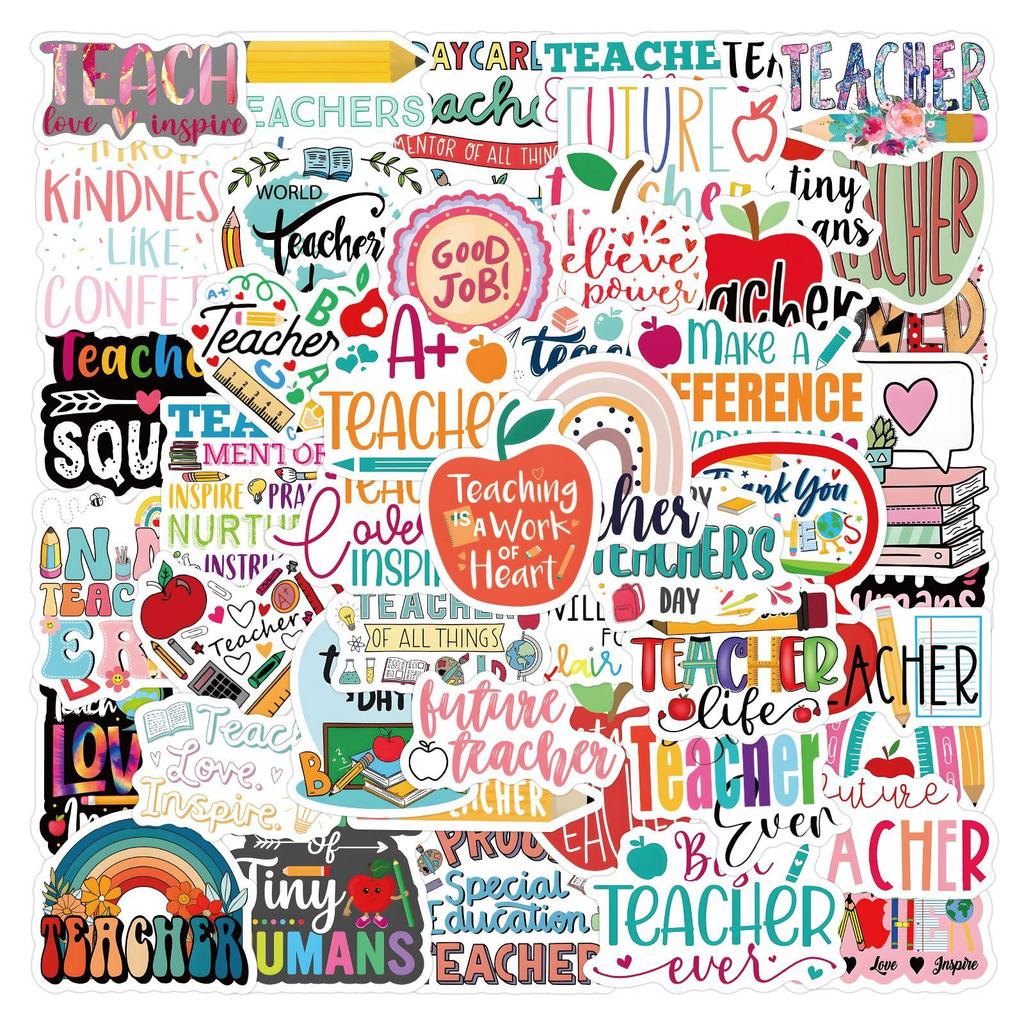 60 New Teacher Doodle Stickers DIY Decorative Notebook Skateboard Personalized Hand Note Waterproof Stickers