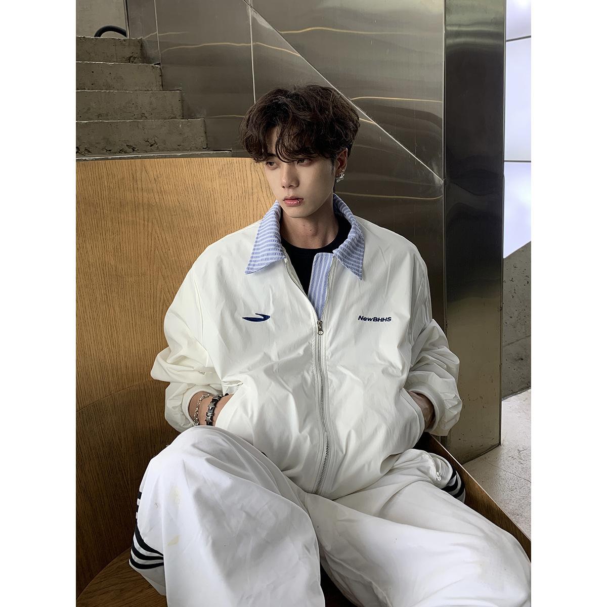 

Fake two-piece spliced jacket for men and women, spring and autumn American retro embroidery, college style, high-end couple versatile jacket tide M