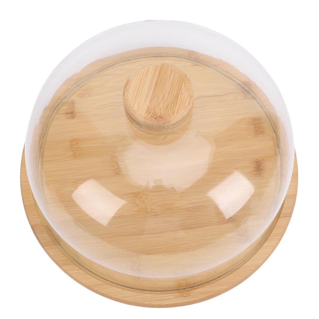 11 Inch Wood Cake Stand with Glass Dome Lid Covered Round Serving Platter Tray for Fruit Pies Cheese Deserts Appetizers