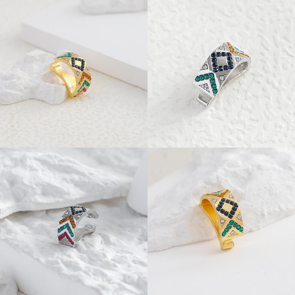 Chic Geometric Alloy Ear Cuffs With Colorful Embedded Stones For Gifts