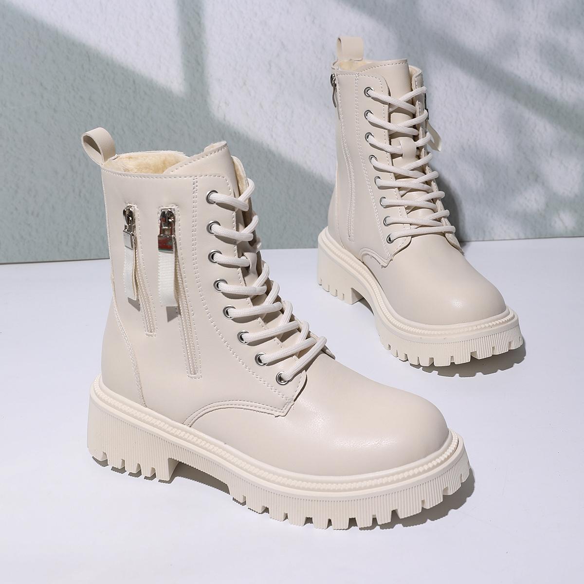 

Booties Autumn and Winter New Trifle Bottom Lace-up Short Tube European and American Plus Size Women s Boots 36