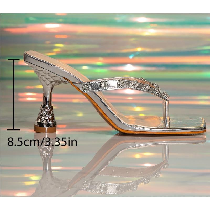 New Style Women's Gemstone Sexy and Wine Glasses and Luxury Square-toed High-heeled Sandals for Women Zapatos Mujer
