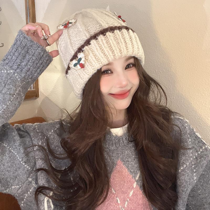 New Wool Hat for Women Warm and Cold Hat Showing Their Faces Cute Knitted Hat for Women Plus Velvet Ear Protection Head Hat for Women