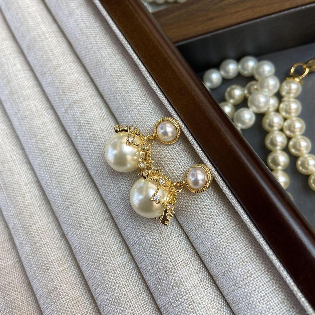 Alison luxusní krajkové náušnice: Dámská síťovina s diamanty a perlou, puzetky ze stříbra 925