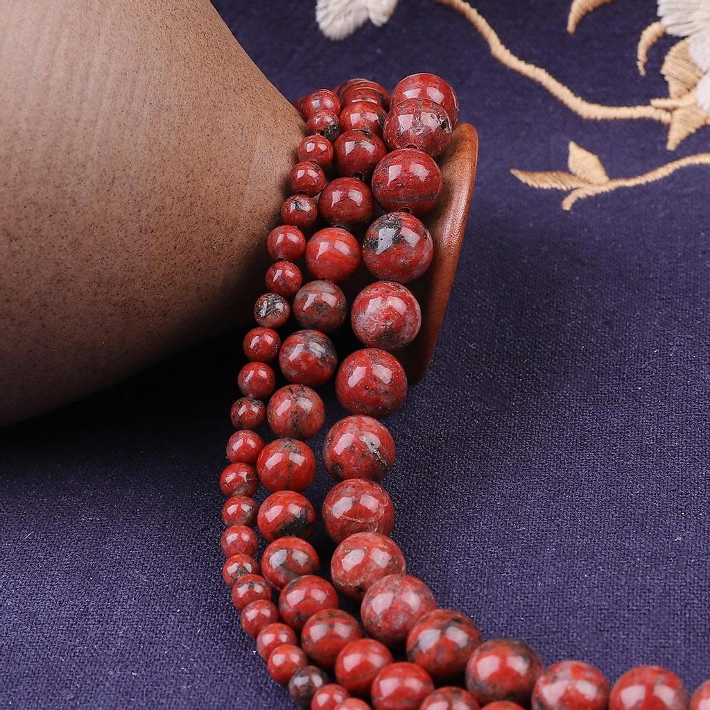 Natural Stone Sesame Red Jaspers Round Loose Beads For Jewelry Making DIY Bracelet Necklace