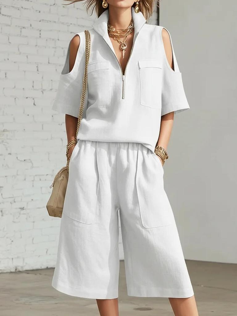 Hot Summer New Arrivals Women's Sleeveless Short Set with Shirt and Loose Pants