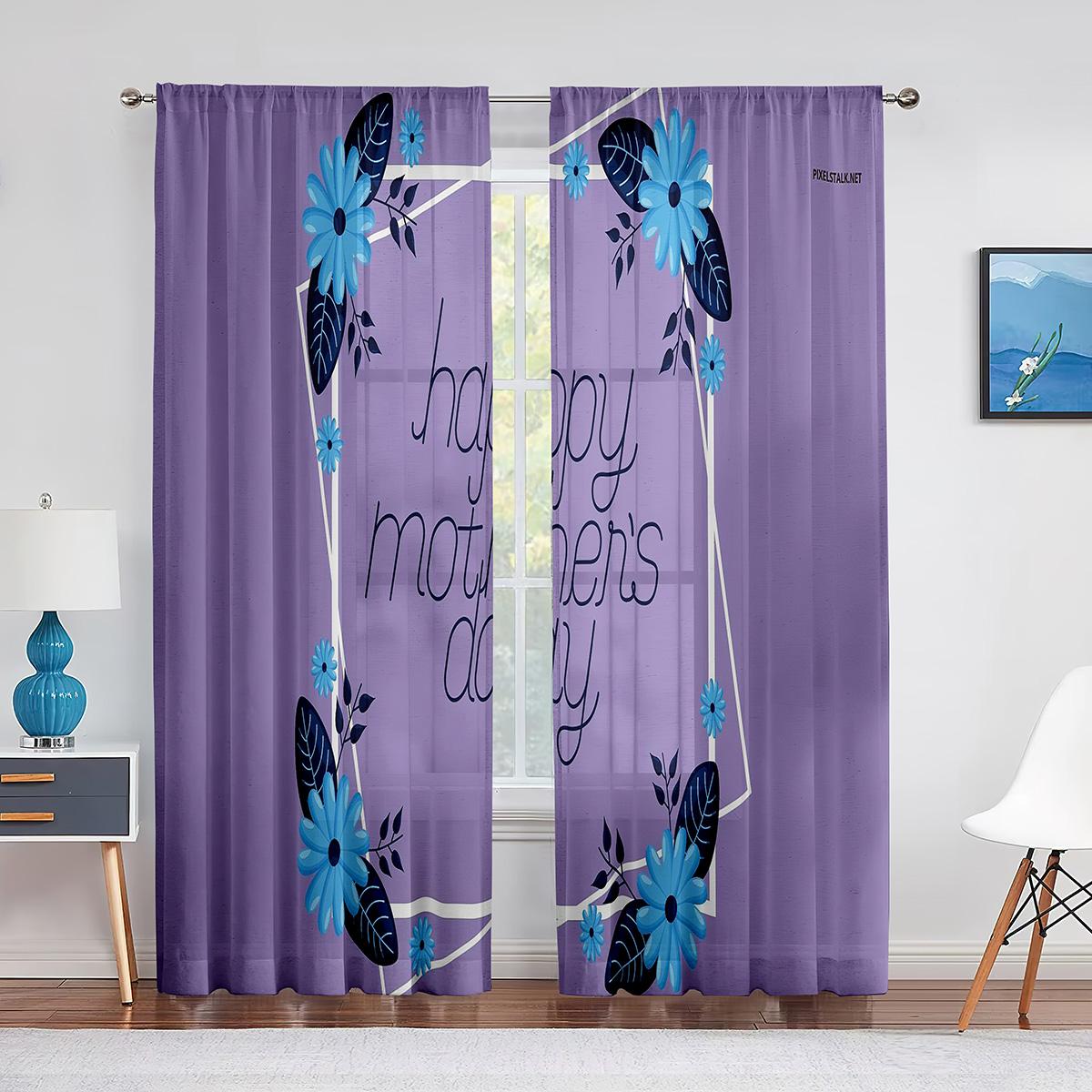 Love Decor День матери Прозрачная вуаль Шторы Flora Love Heart Оконные тюль Шторы для гостиной Спальня Кухня Балконные шторы 1 PCS W100XH250cm&Rod Pocket