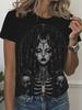 Dark Gothic Style Printed Women'S Round Neck Loose Short Sleeve T-Shirt, All-Season Wear for Casual Commute