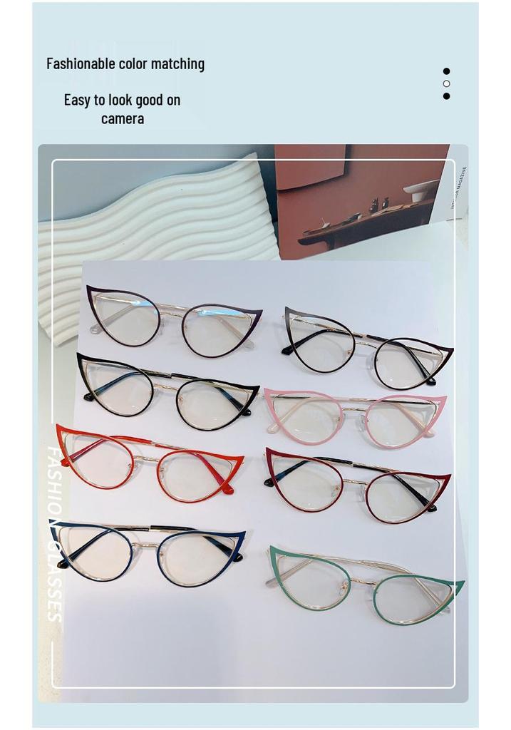 Stylish Women's Cat Eye Photochromic Anti-Blue Light Retro Metal Glasses Frame