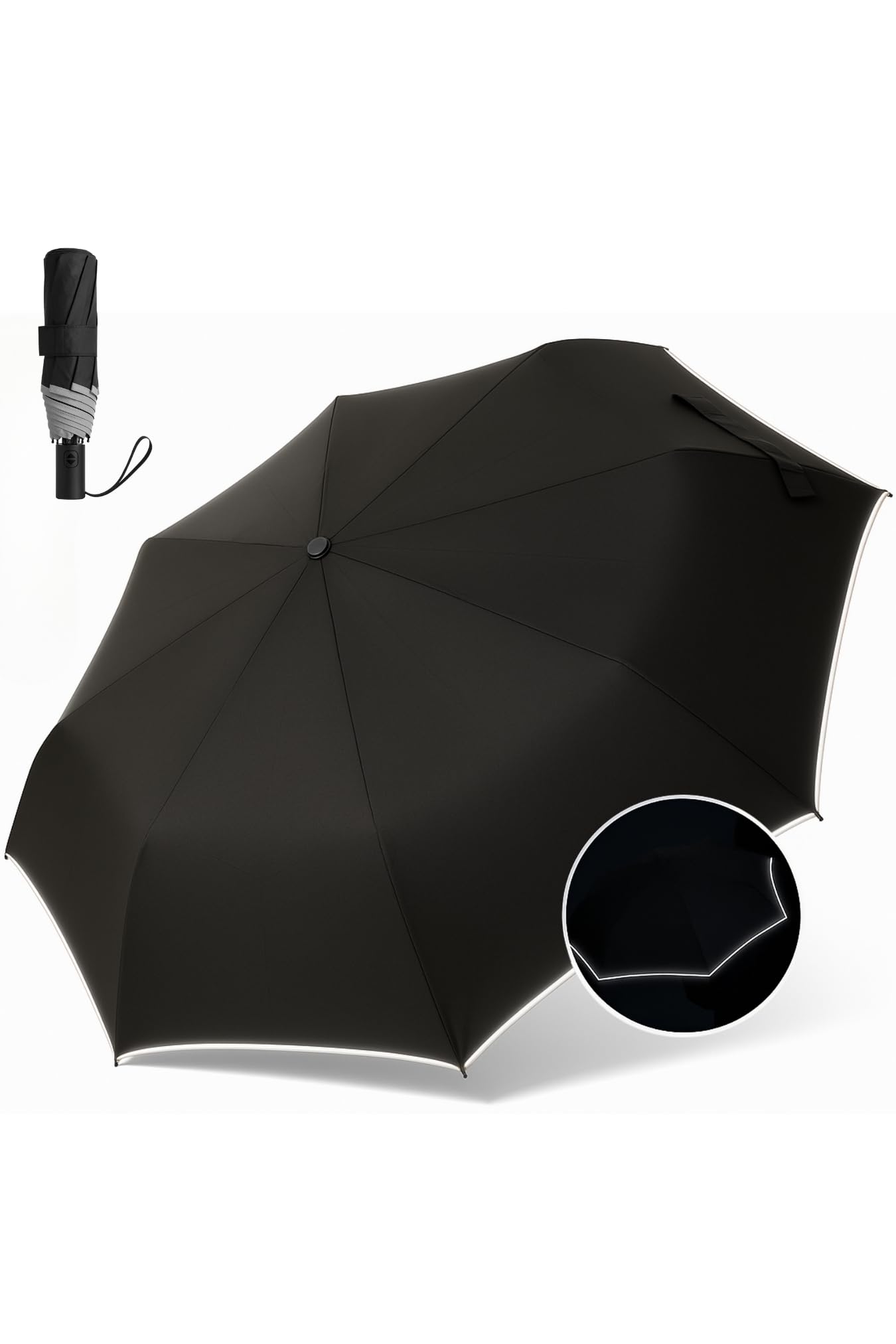 

FANACAN Складной зонт с памятью Автоматический Прочный и 8 больших спиц со светоотражающей лентой 3-секундная пена, Открытие/закрытие одним касанием, Ветрозащитный, Спицы,