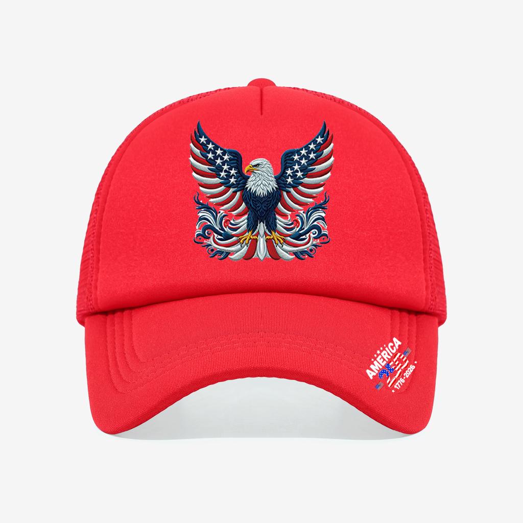 1PC Ornate 250th America Trucker Hat, Symmetric Eagle Print, Streetwear Cap for Patriotic Fans