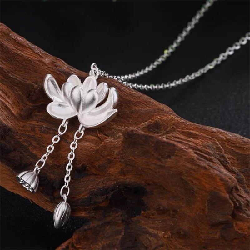 Silber Lotus Anhänger Halsketten für Damen Silberkette Einfaches Design Böhmische Halsketten Minimalistischer Schmuck