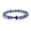 Natural Stone Cross Bracelets Colorful Weathering Agate Cross Elastic Rope Bracelet For Men Women Charm Yoga Jewelry