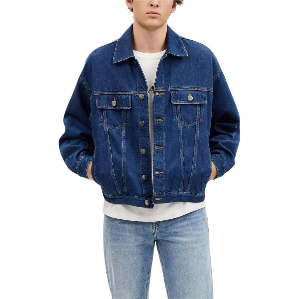 Coach Denim Jacket With Letter Print And Long Sleeves Men Jackets Blue CO801-COK