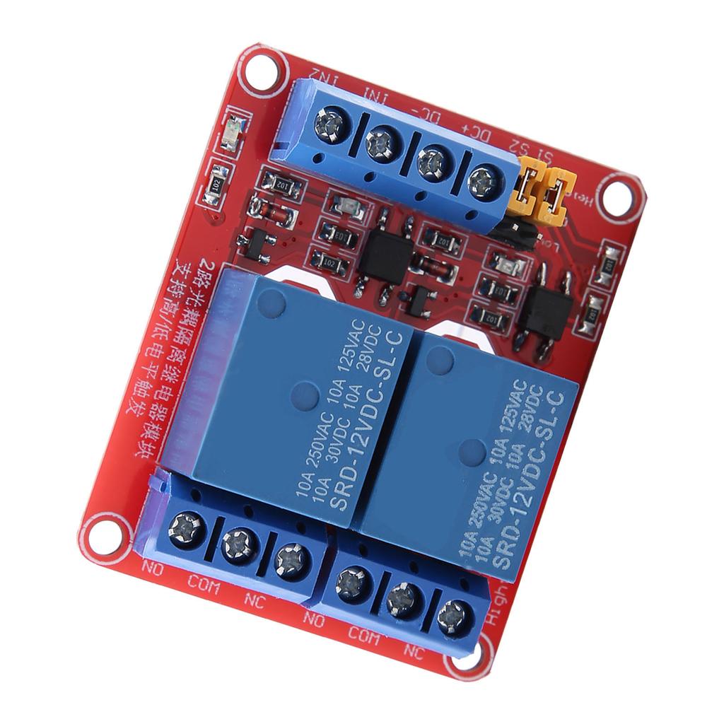 2 Channel Relay Module with Optocoupler Isolation High and Low Level Trigger