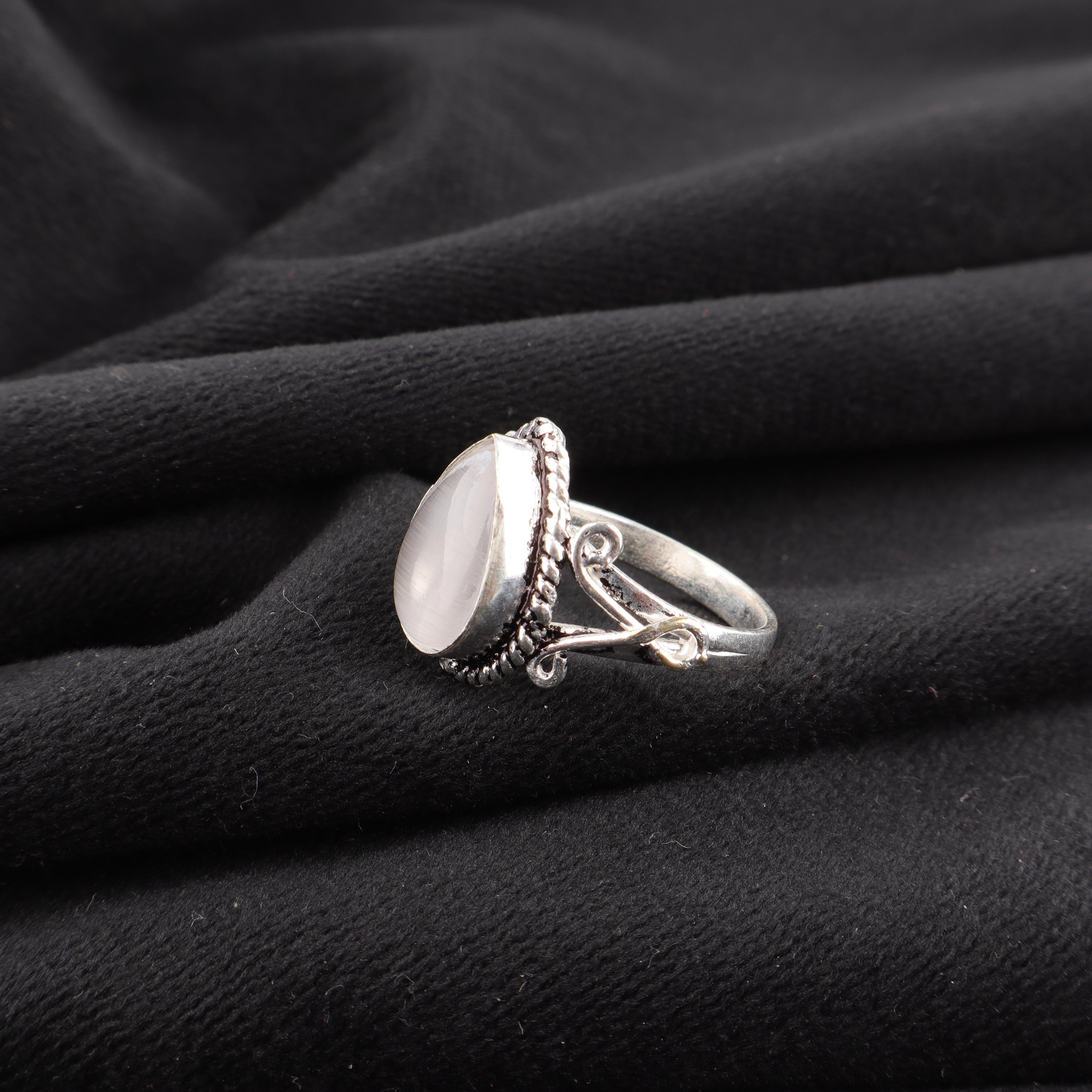 

Ювелирные изделия из селенита, кольцо из драгоценного камня ручной работы, кольцо из стерлингового серебра 925 пробы, антикварные ювелирные изделия, для подарка на помолвку 8.5 белый