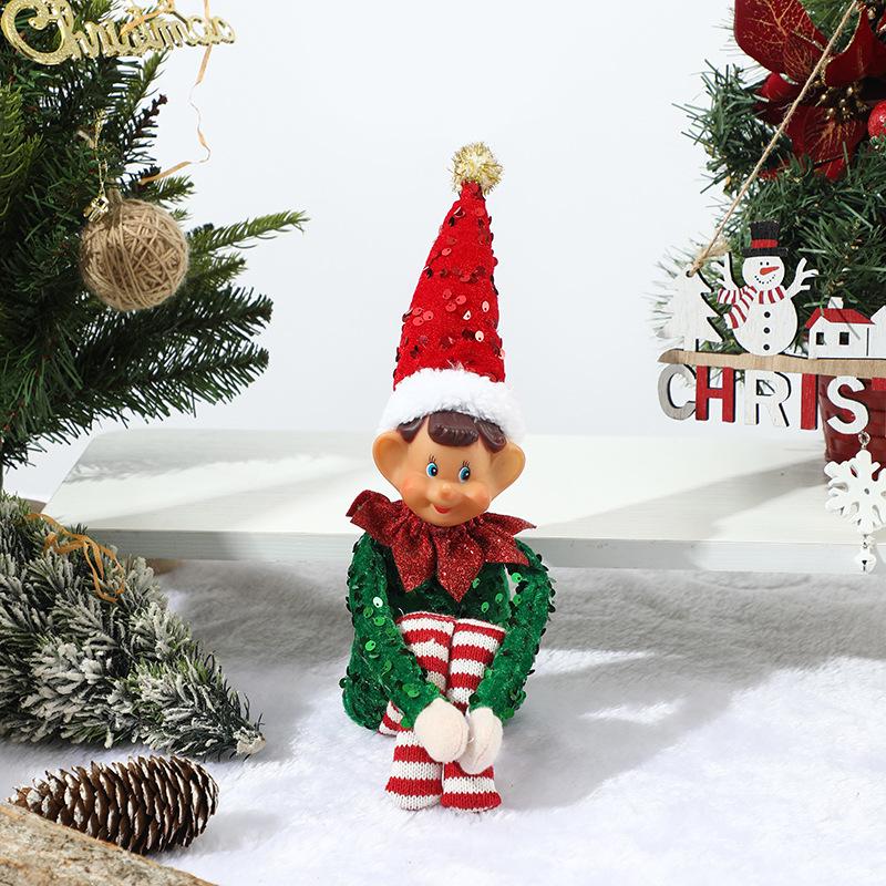 Stretchable Elf Boy Doll Christmas Decoration - Red & Green Sitting or Standing Display