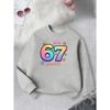 Birthday Kids Sweatshirt Over 4Y Unisex Boys Girls Rainbow Gradient 67 SIX SEVEN Star Graphic Red Crewneck Soft Fleece Pullover For 4-12 Children