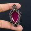 Lab-Created Ruby Gemstone Copper Wire Wrap Handmade Pendant Jewelry Gift For Love
