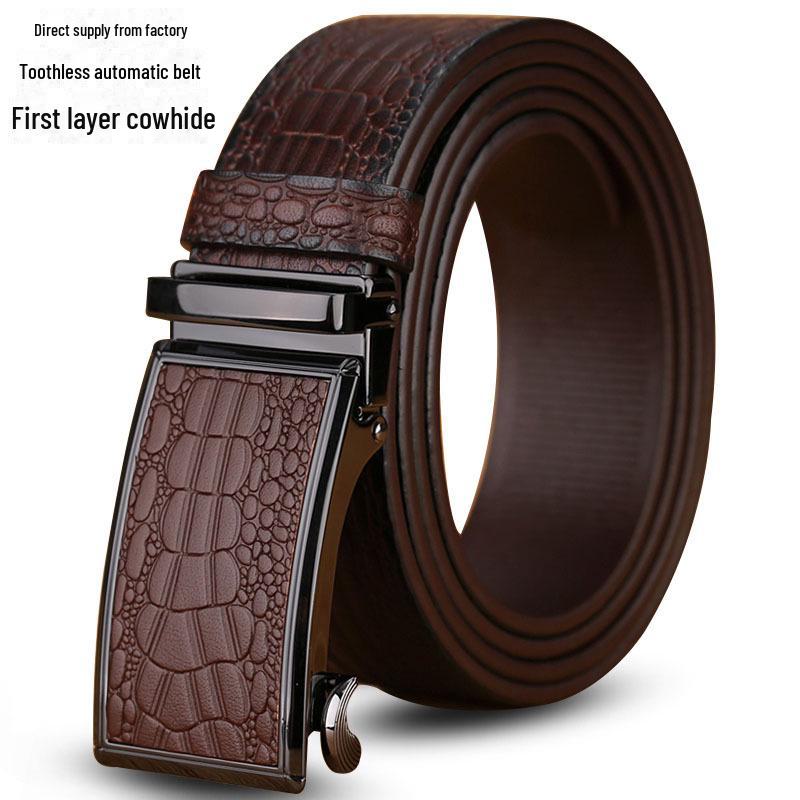 Men's Crocodile Pattern Leather Automatic Belt - Top Grain Cowhide, High-End Design, Genuine Craftsmanship.