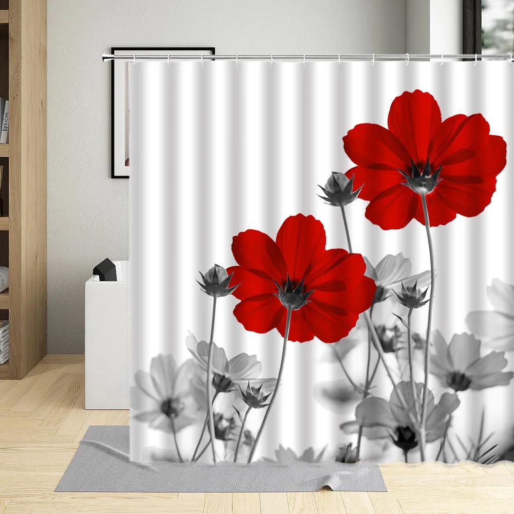 Leaves Shower Curtain Watercolor Tree Branch Leaf Vine Plant Bath Curtain Modern Fabric Nordic Bathroom Decor