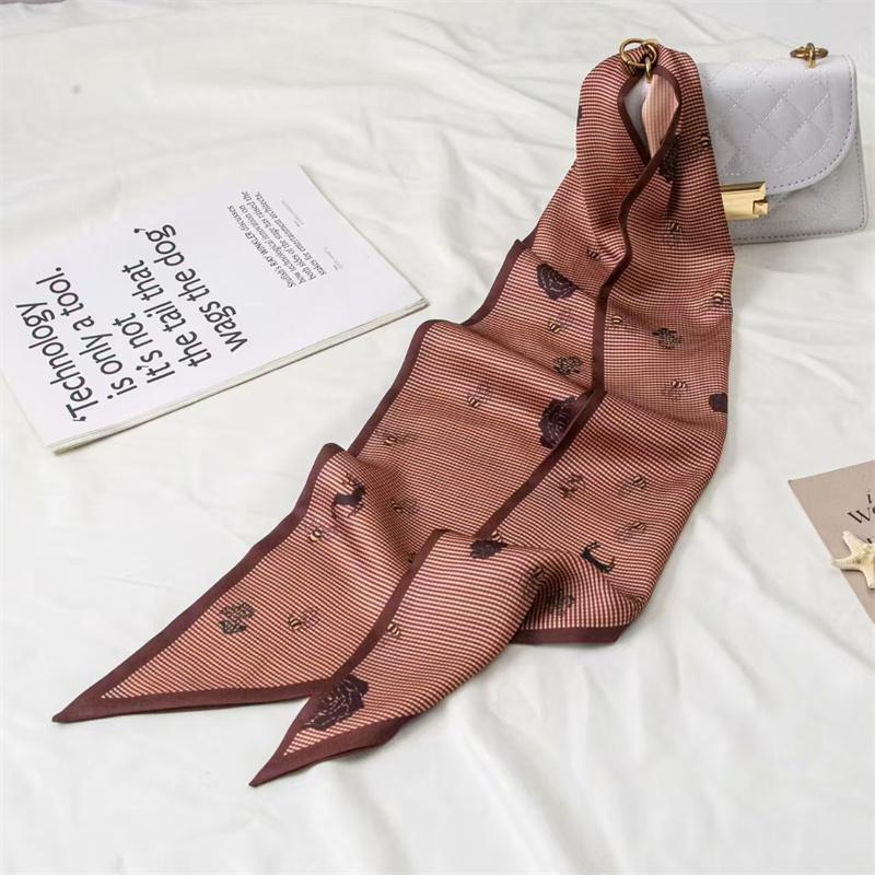 Fashion Blue Print Silk Scarf Women Soft Satin Horse Hairband Bevel Neckerchief Office Hijab Headband Foulard Bag Ribbons Gift