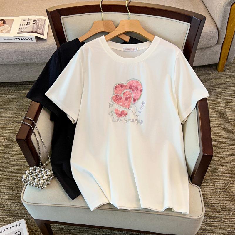 

Plus Size Slim Fit Mid-Length Short Sleeve T-shirt for Women - Suitable for Sizes 200/300/350 Catties (Style 1171) 2XL білий