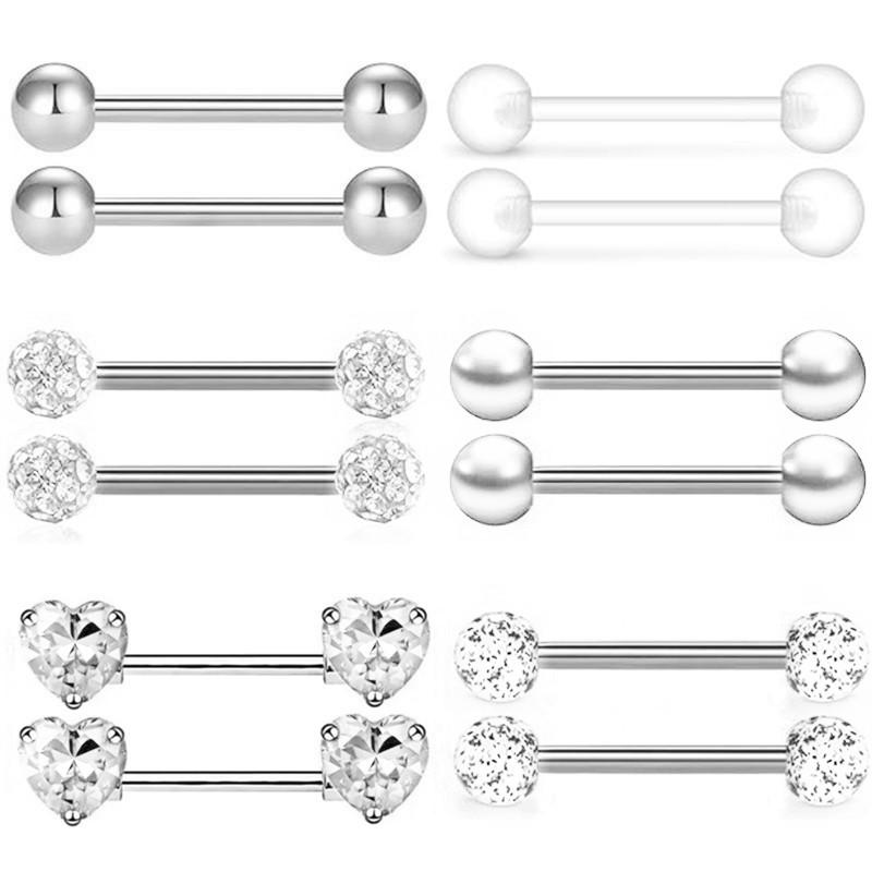 6 Par Kristall Bröstvårta Piercing Smyckeset För Kvinnor Hjärta Cz Bröstvårta Barbells Partihandel Glittrande Bröstvårta Ringar Paket Piercing Pezon Lote