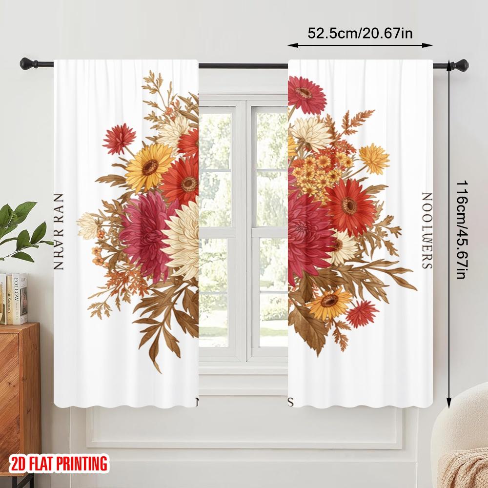 2pcs 2D Flat Printing Curtains No Rain No Flowers Polyester Without Electricity Family Party Perfect for Holiday Party General