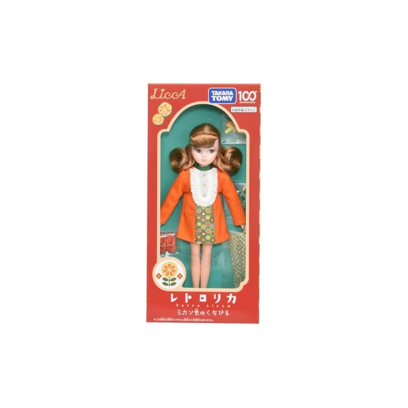 Takara Tomy Licca-chan Doll Licca with Orange Lips (Takara Tomy 100th Anniversary Product) Dress-Up Pretend Play Toy for Ages 3 and Up