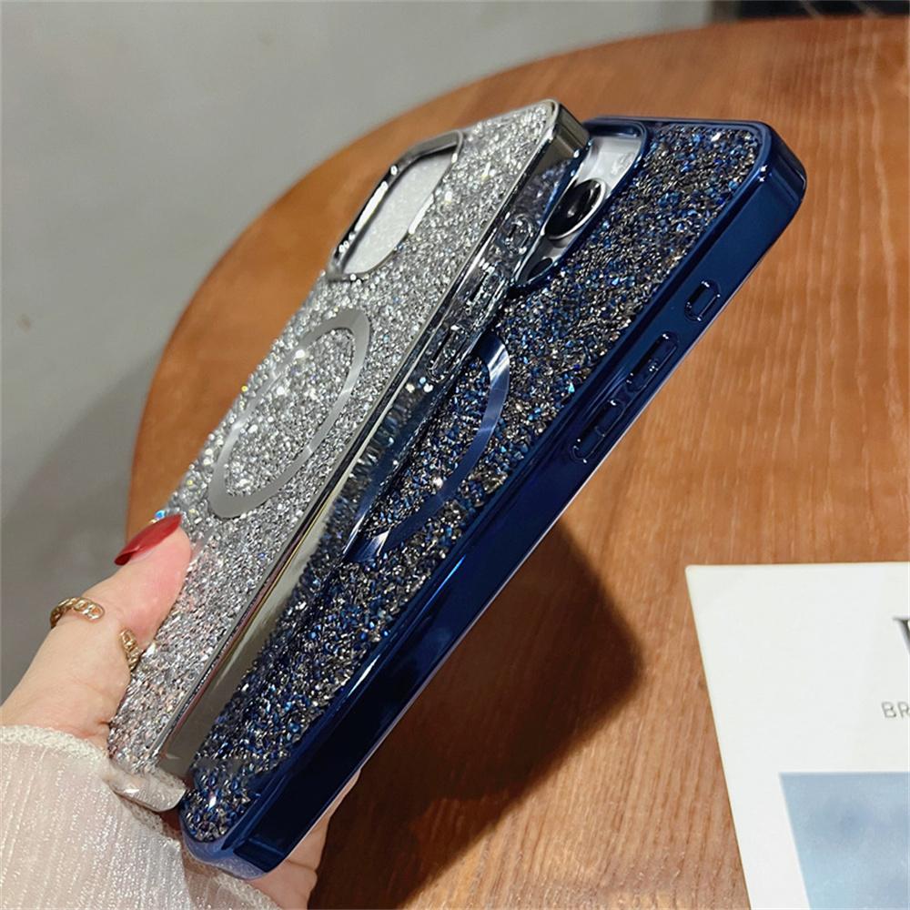 Luxury Bling Sequin Glitter For Magsafe Magnetic Case For 17 Air 16 15 14 13 12 11 Pro Max Plus 17Pro Plating Armor Cover