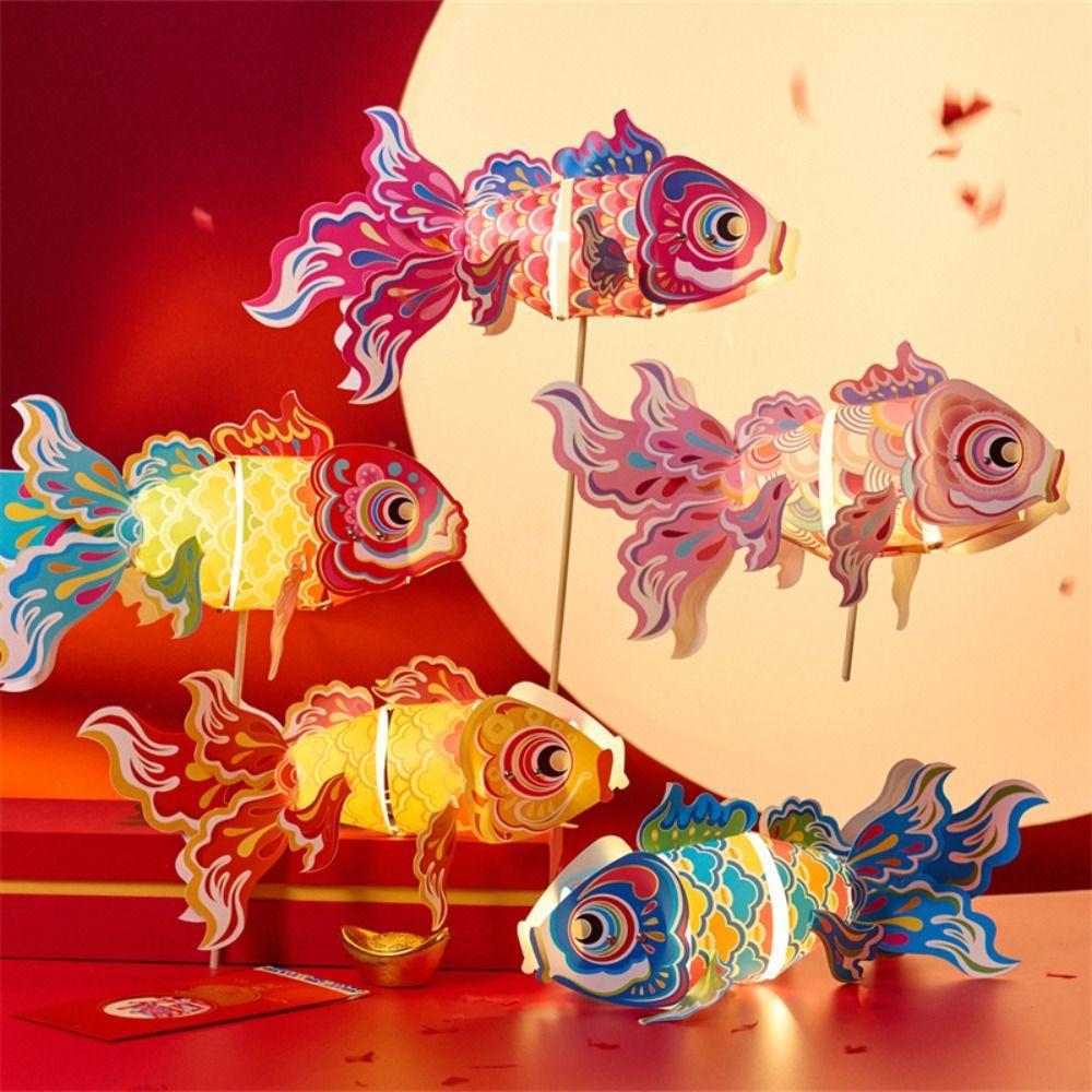 LED Light Goldfish Lantern Lamp Handmade DIY Lantern Materials Koi Carp Lantern  Festival Decor