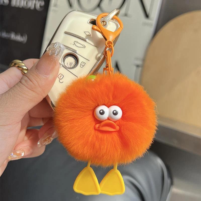 Cute Fluffy Duck Pom Pom Keychain Soft Faux Fur Little Pendant Decor Gift For Girls Students Daily Use