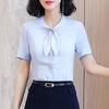 Women's Bowknot Collar Short Sleeve Blouse