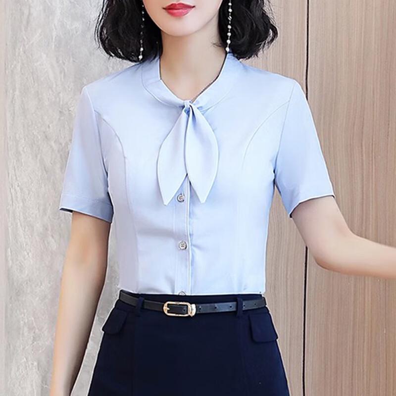 Women's Bowknot Collar Short Sleeve Blouse