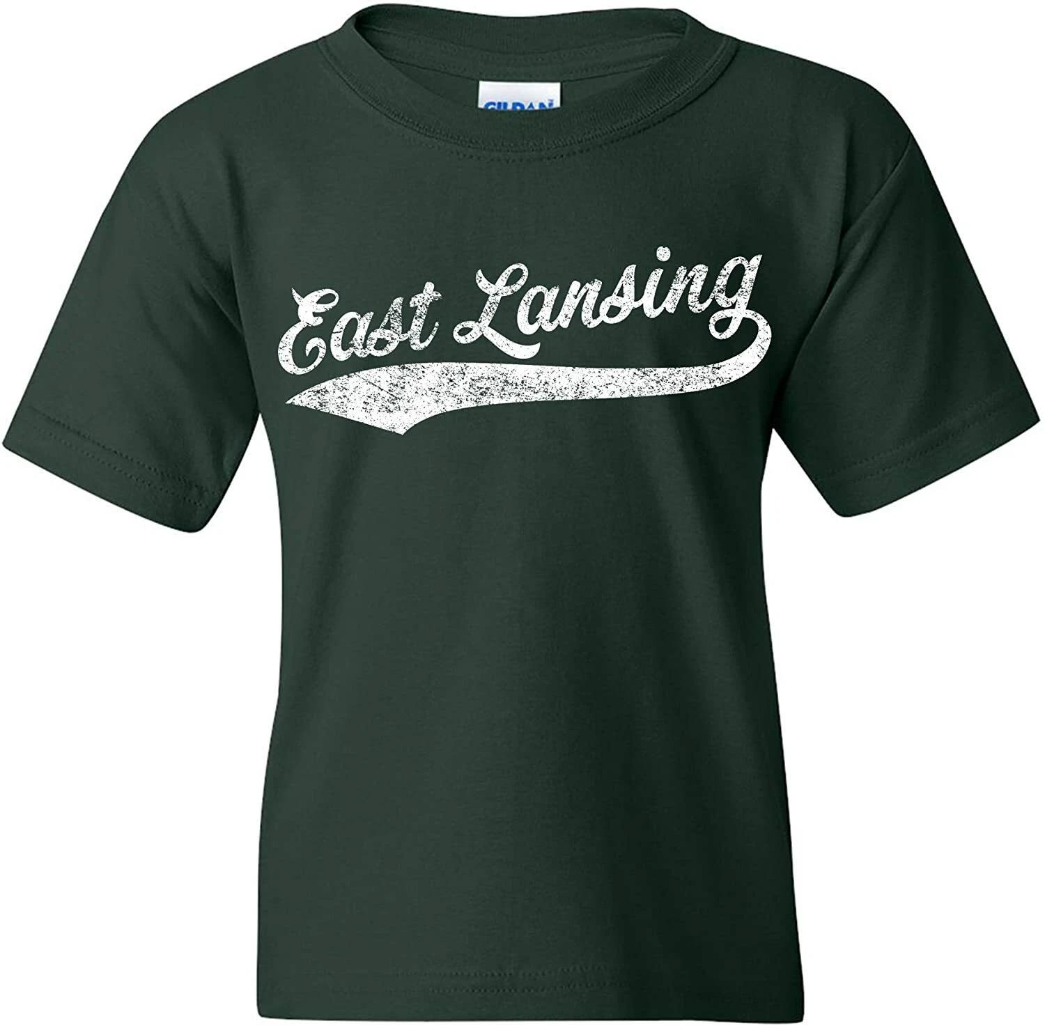 East Lansing City Baseball Script - Hometown Youth T Shirt - Forest XL
