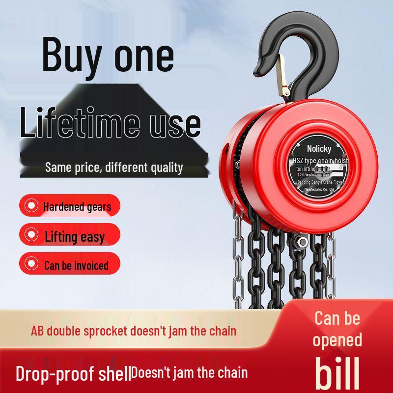 Hand Chain Hoist: Manual 1-5 Ton Household Lifting, Manganese Steel Chain Block