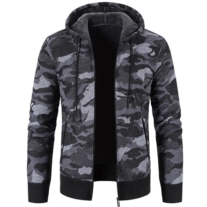 Men's Winter Thick Warm Camouflage Cardigan Sweatercoat Hooded Jacket Male Autumn Slim Fit Hood Outwear Sweater Coat Clothing