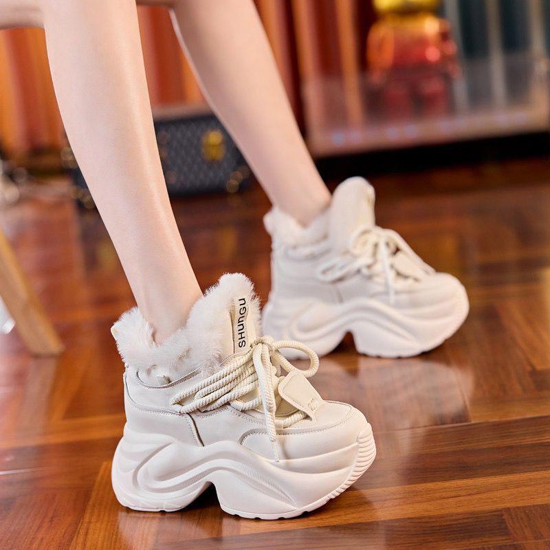 Women's Height-Boosting Thick-Sole Cotton Winter Sneakers with Plush Lining
