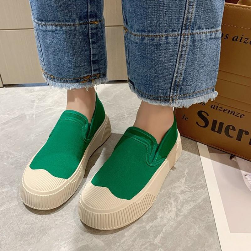 Thick Soled Canvas Biscuit Shoes Loafer Shoes for Women's Design Sense Board Shoes Color Matching Slip On Flats Casual Loafers
