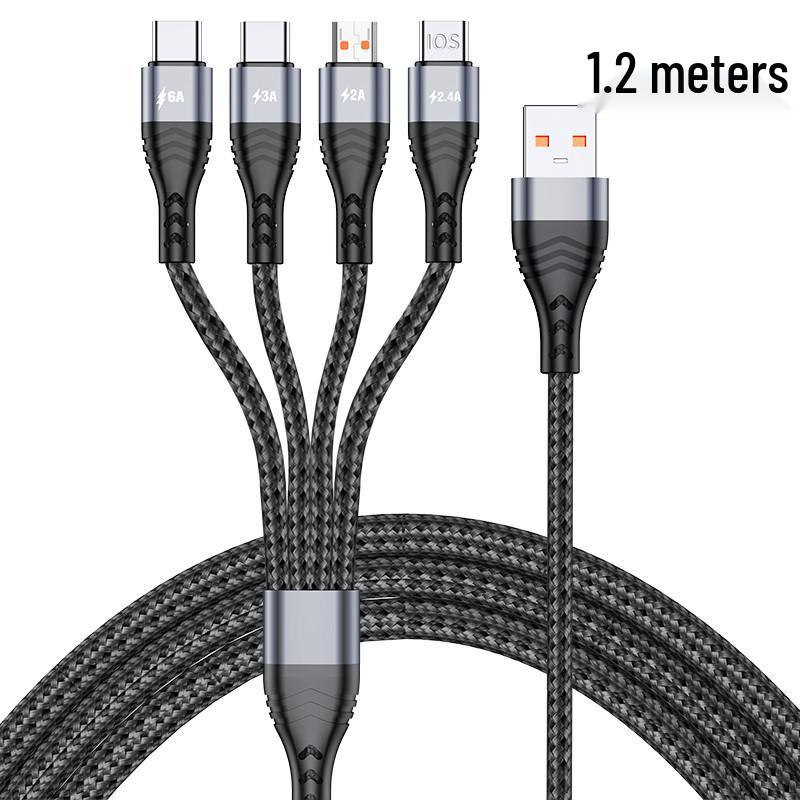 6A Vier-in-één Snel Oplaadkabel voor Huawei-, Samsung-, Apple- & Xiaomi-apparaten